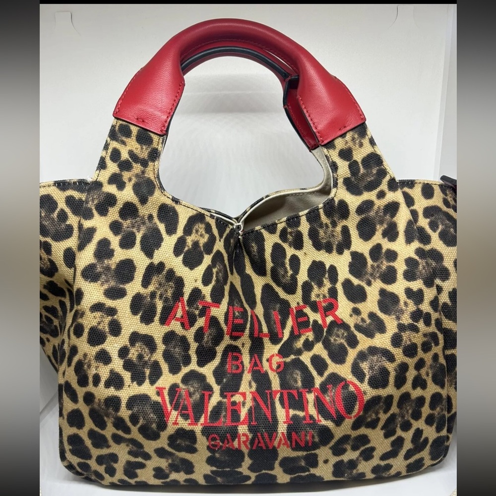 Valentino Garavani Leopard Print Tote with Red Accents